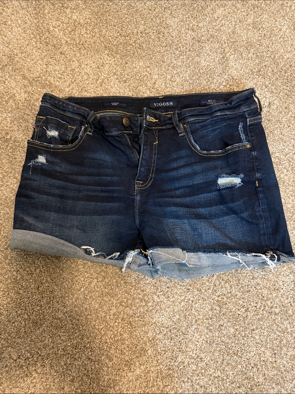 Vigoss Indigo Distressed Cuffed Jean Shorts